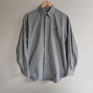 Tommy Hilfiger M green and white checkered long sleeve button up dress shirt